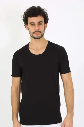 Men's Open Collar Black Knitted Tank Top 6565 - 6