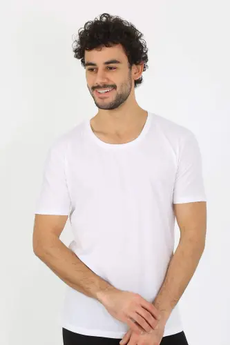 Men's Open Collar White Cotton Undershirt 6565 - 2