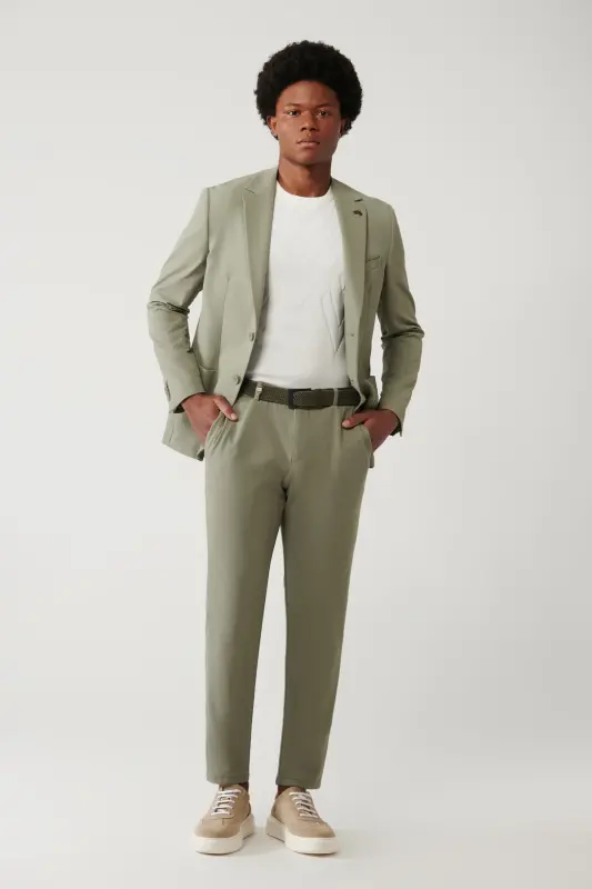 Men's Open Khaki Relaxed Fit Elastic Waistband Side P - 1
