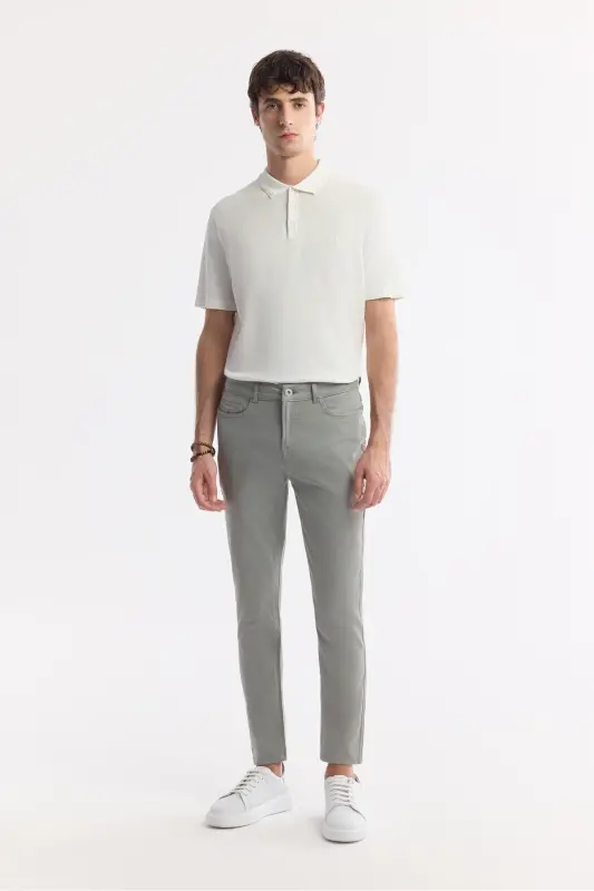 Men's Open Khaki Slim Fit Classic Waist Textured Cotton - 1