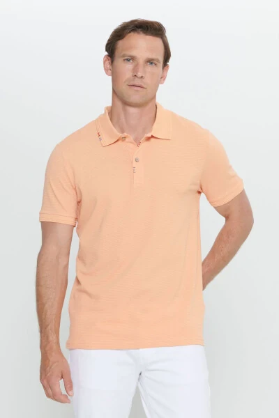 Men's Open Orange Slim Fit Narrow Cut Polo Neck Printed Cotton T-Shirt - ALTINYILDIZ CLASSICS