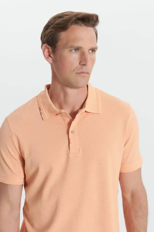 Men's Open Orange Slim Fit Narrow Cut Polo Neck Printed Cotton T-Shirt - 3