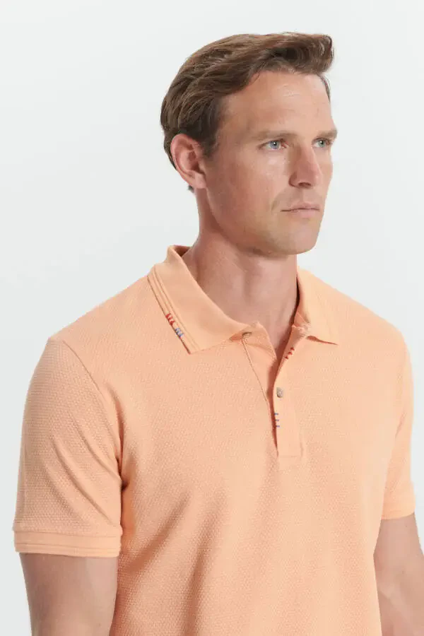 Men's Open Orange Slim Fit Narrow Cut Polo Neck Printed Cotton T-Shirt - 4