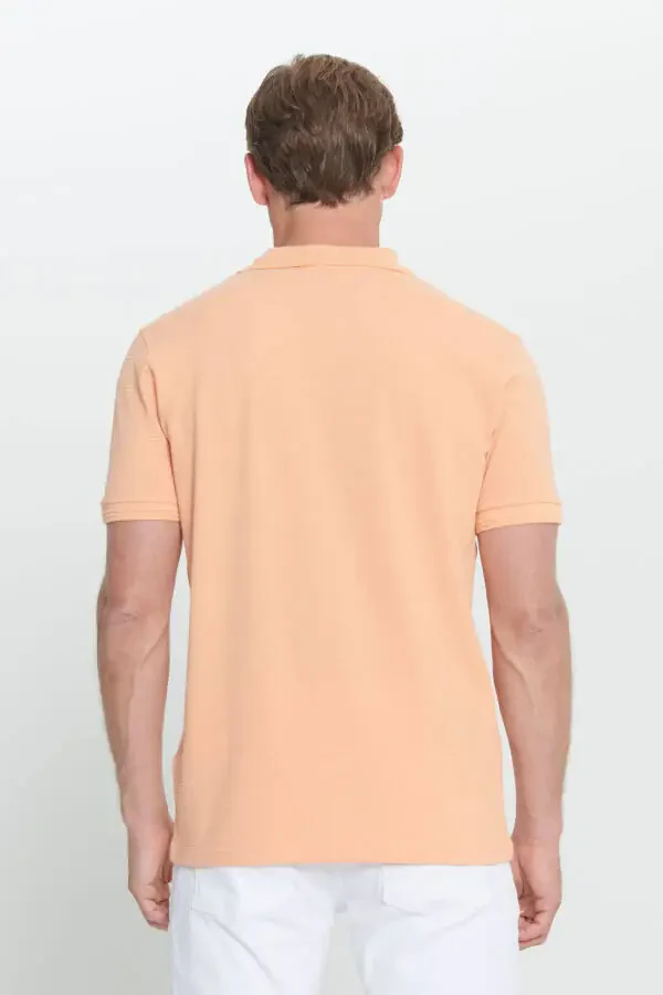 Men's Open Orange Slim Fit Narrow Cut Polo Neck Printed Cotton T-Shirt - 5