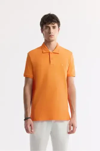 Men's Orange 100% Cotton Quick-Drying Regular Fit Non-Wrinkling Polo Collar T-shirt B001032 - 1