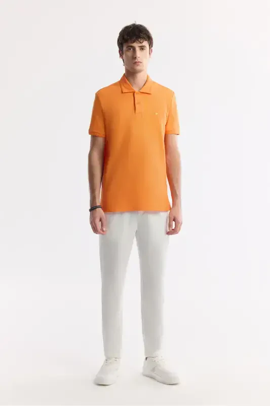 Men's Orange 100% Cotton Quick-Drying Regular Fit Non-Wrinkling Polo Collar T-shirt B001032 - 5