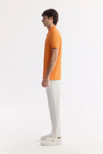 Men's Orange 100% Cotton Quick-Drying Regular Fit Non-Wrinkling Polo Collar T-shirt B001032 - 4