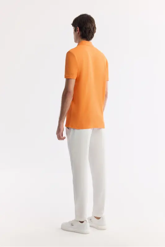 Men's Orange 100% Cotton Quick-Drying Regular Fit Non-Wrinkling Polo Collar T-shirt B001032 - 5