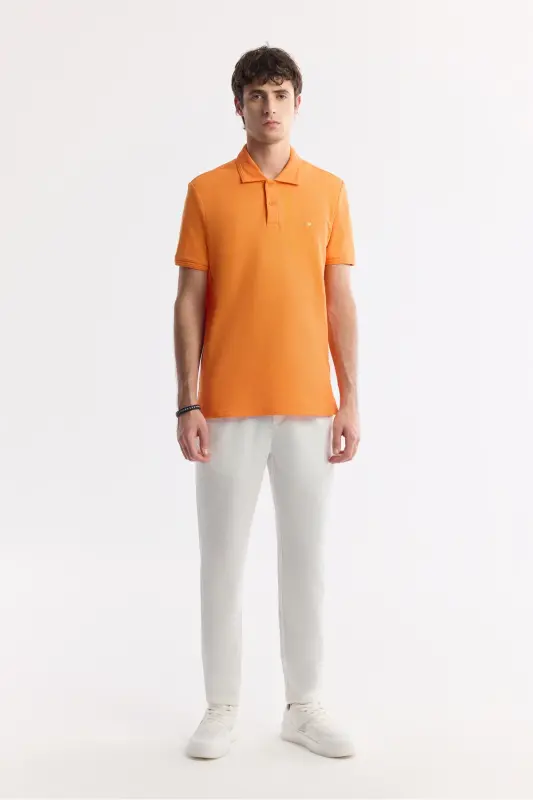 Men's Orange 100% Cotton Quick-Drying Regular Fit Non-Wrinkling Polo Collar T-shirt B001032 - 6