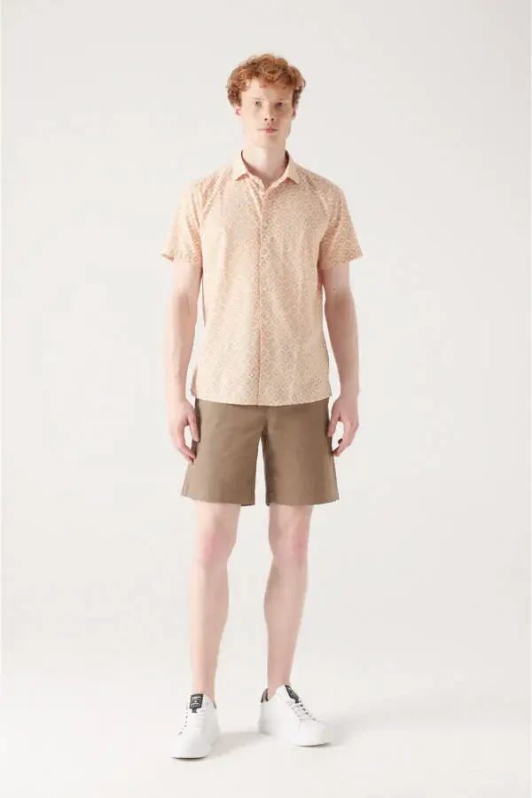 Men's Orange Geometric Print Short Sleeve Cotton Shirt A21y2095 - 10