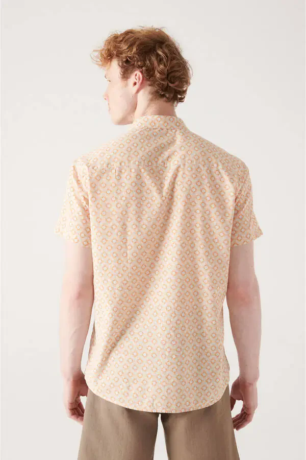 Men's Orange Geometric Print Short Sleeve Cotton Shirt A21y2095 - 4