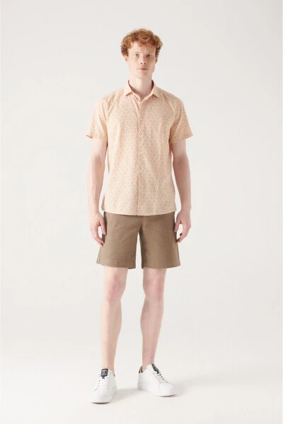 Men's Orange Geometric Print Short Sleeve Cotton Shirt A21y2095 - 5