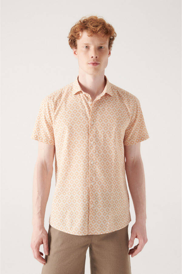 Men's Orange Geometric Print Short Sleeve Cotton Shirt A21y2095 - 6