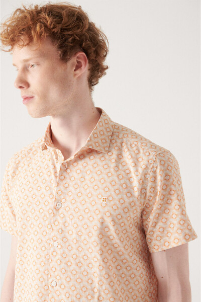 Men's Orange Geometric Print Short Sleeve Cotton Shirt A21y2095 - 7