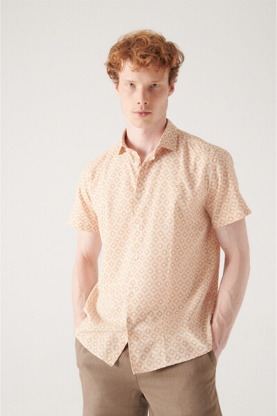 Men's Orange Geometric Print Short Sleeve Cotton Shirt A21y2095 - 8