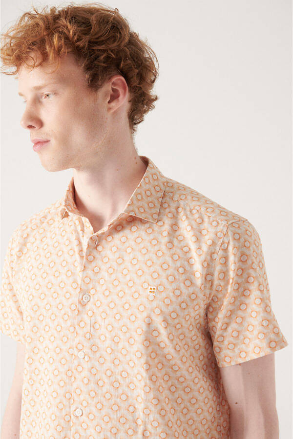 Men's Orange Geometric Print Short Sleeve Cotton Shirt A21y2095 - 2