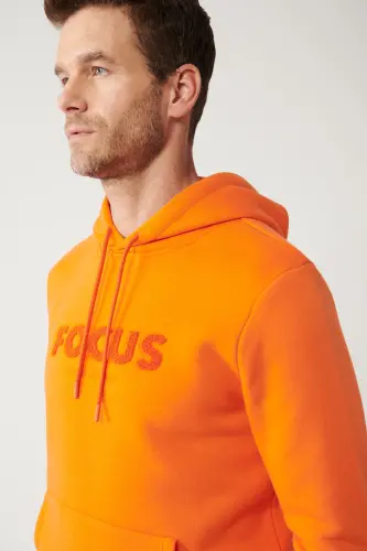 Men's Orange Hoodie 3 Thread Combed Cotton Kangaroo C - 2