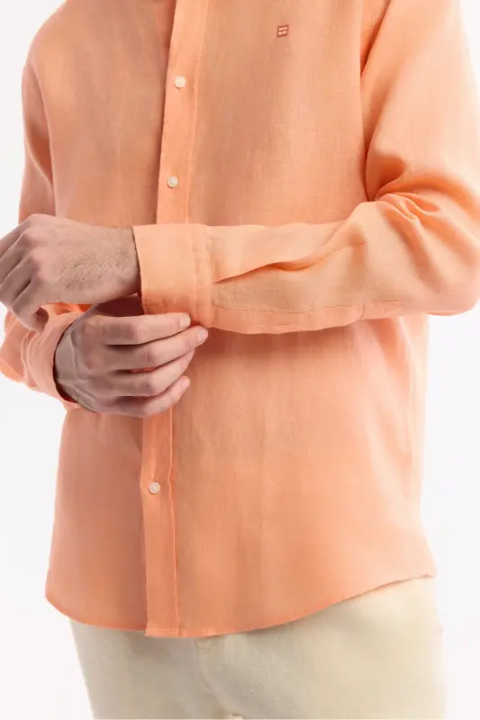 Men's Orange Linen Shirt, Button-Down Collar, Comfort Fit, B002191 - 2