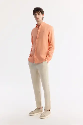 Men's Orange Linen Shirt, Button-Down Collar, Comfort Fit, B002191 - 4