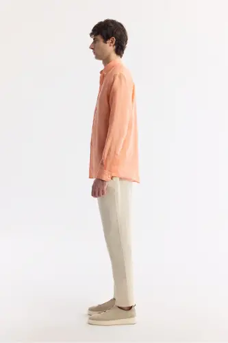 Men's Orange Linen Shirt, Button-Down Collar, Comfort Fit, B002191 - 5