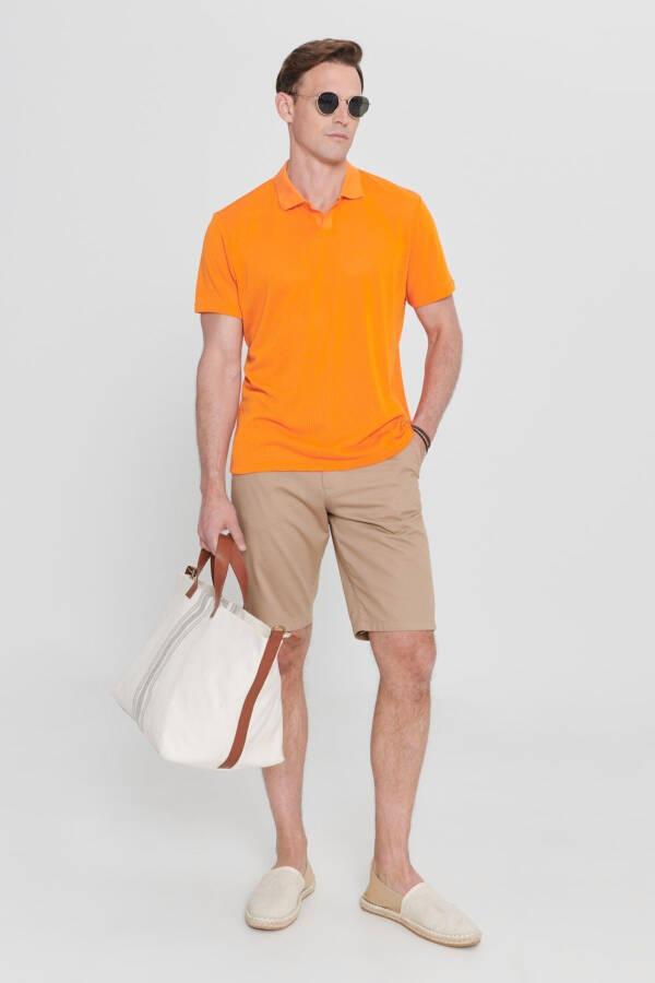 Men's Orange Regular Fit Relaxed Cut Polo Collar Label Detailed T-shirt - 2