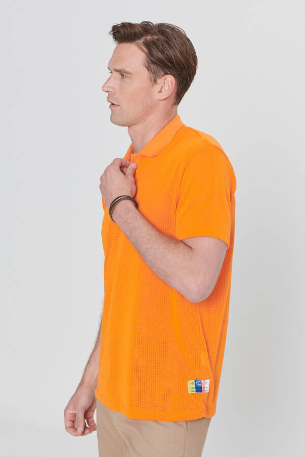 Men's Orange Regular Fit Relaxed Cut Polo Collar Label Detailed T-shirt - 4