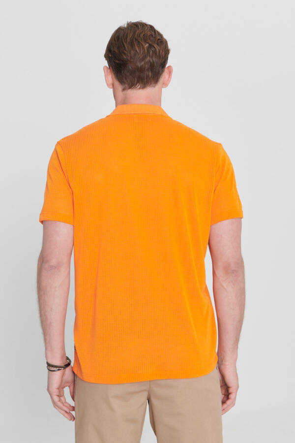 Men's Orange Regular Fit Relaxed Cut Polo Collar Label Detailed T-shirt - 6