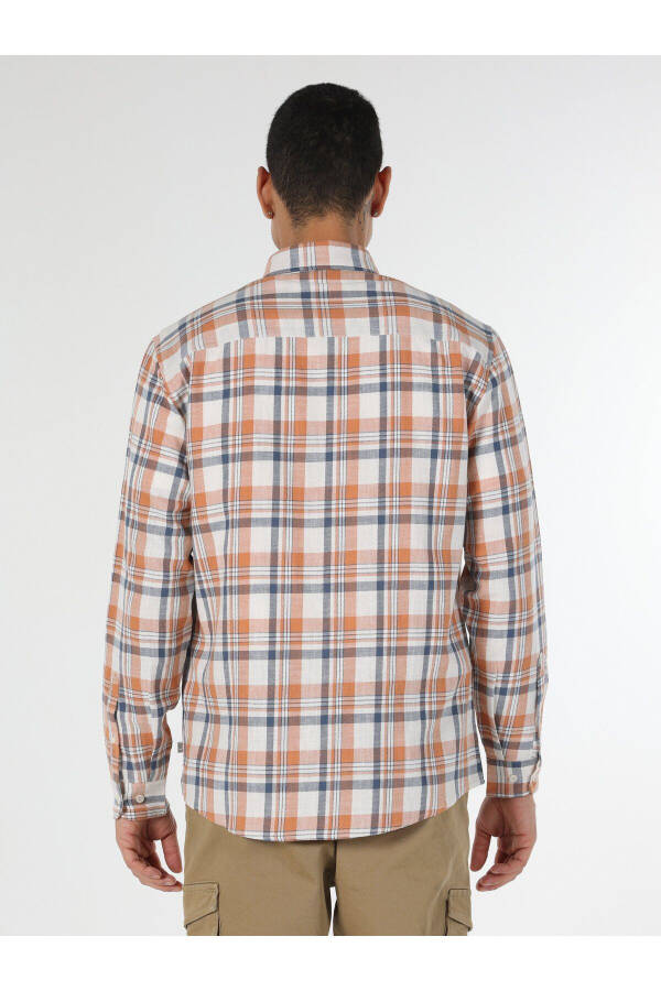 Men's orange striped, regular fit, long-sleeved shirt. - 2