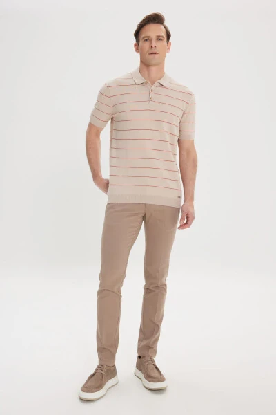Men's ORANGE VISON - Standard Fit Regular Cut 100% Cotton Striped Polo Collar Knitted T-Shirt - 2