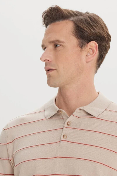 Men's ORANGE VISON - Standard Fit Regular Cut 100% Cotton Striped Polo Collar Knitted T-Shirt - 4