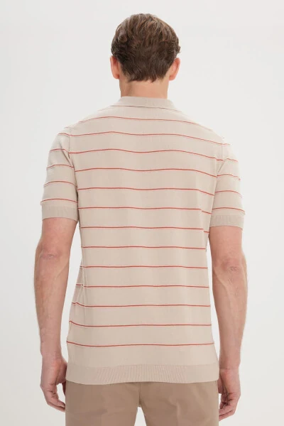 Men's ORANGE VISON - Standard Fit Regular Cut 100% Cotton Striped Polo Collar Knitted T-Shirt - 5