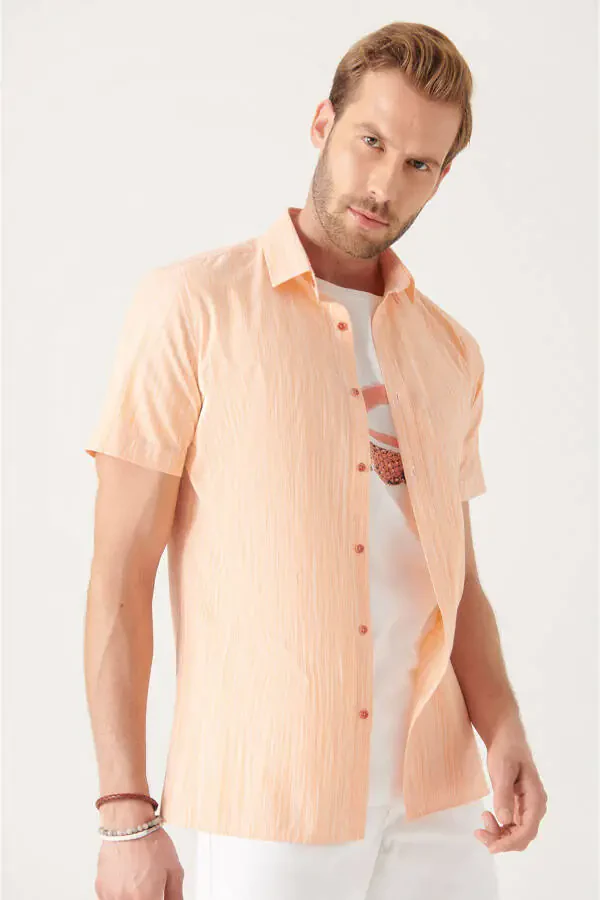 Men's Orange Wrinkled Short Sleeve Shirt A21y2034 - 8