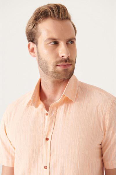 Men's Orange Wrinkled Short Sleeve Shirt A21y2034 - AVVA (1)