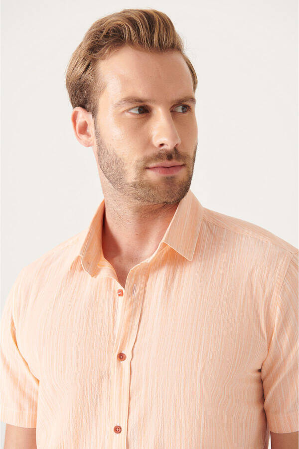 Men's Orange Wrinkled Short Sleeve Shirt A21y2034 - 7