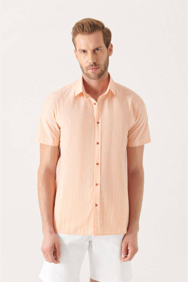 Men's Orange Wrinkled Short Sleeve Shirt A21y2034 - 1