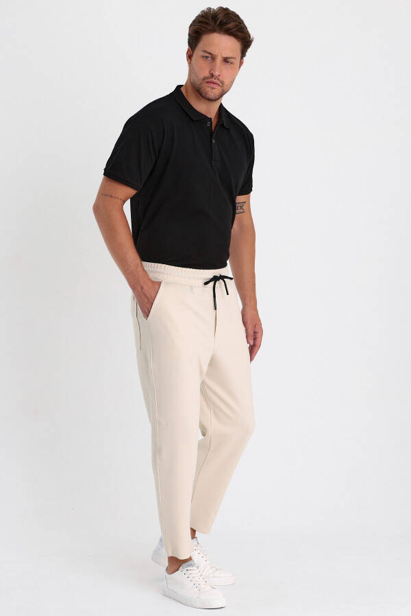 Men's Ottoman Pattern Cotton Elastic Waistband and Drawstring Jogger Pants CREAM - 1