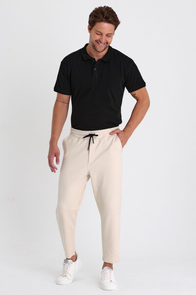 Men's Ottoman Pattern Cotton Elastic Waistband and Drawstring Jogger Pants CREAM - 4