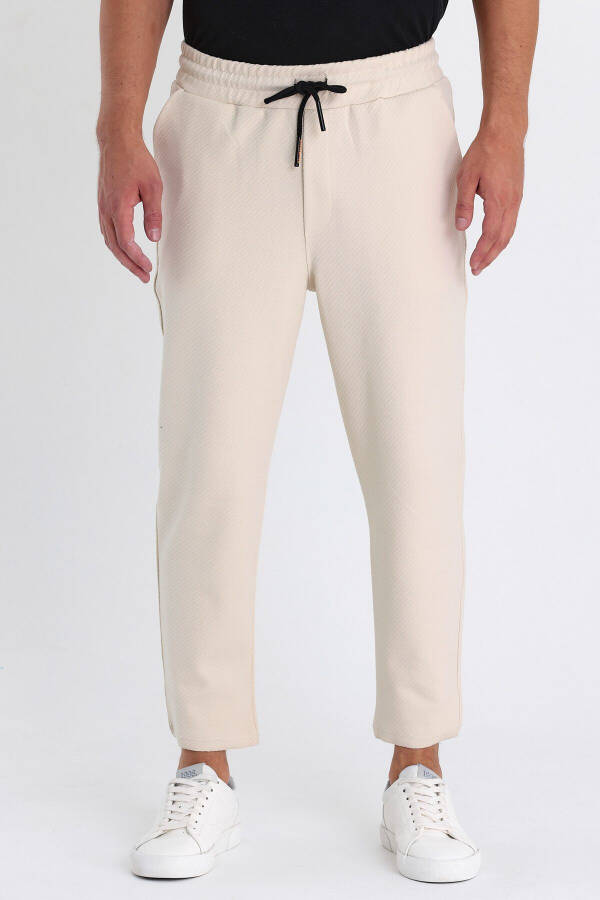 Men's Ottoman Pattern Cotton Elastic Waistband and Drawstring Jogger Pants CREAM - 5