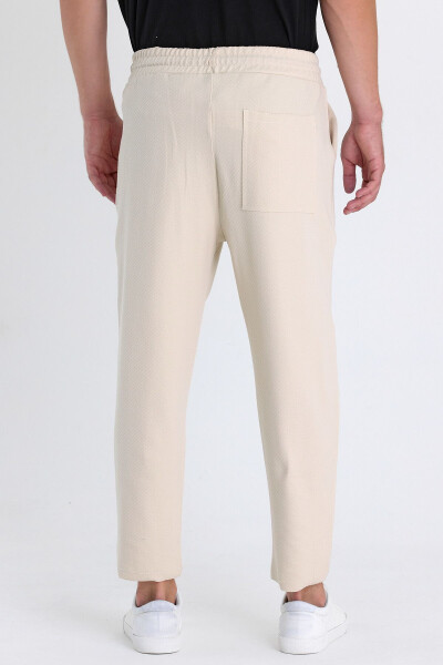 Men's Ottoman Pattern Cotton Elastic Waistband and Drawstring Jogger Pants CREAM - 8