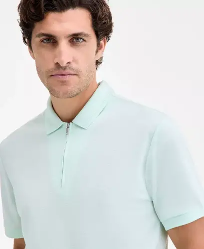 Men's Ottoman Short Sleeve Textured Quarter-Zip Polo Shirt, Exclusively at Modazone - Buttermint - 3