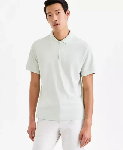Men's Ottoman Short Sleeve Textured Quarter-Zip Polo Shirt, Exclusively at Modazone - Frosty Mint 