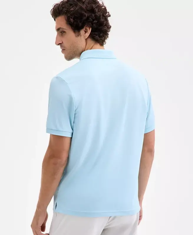 Men's Ottoman Short Sleeve Textured Quarter-Zip Polo Shirt, Exclusively at Modazone - Hushed Blue - 2