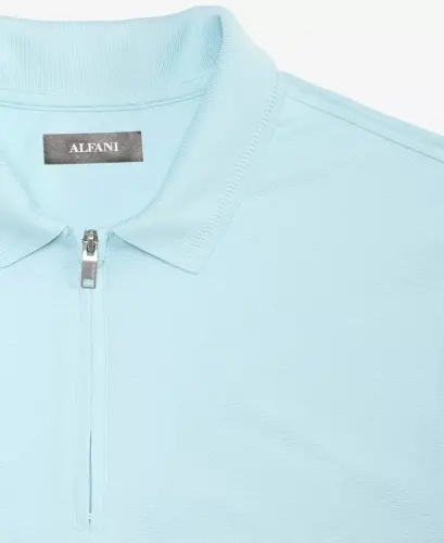 Men's Ottoman Short Sleeve Textured Quarter-Zip Polo Shirt, Exclusively at Modazone - Hushed Blue - 3