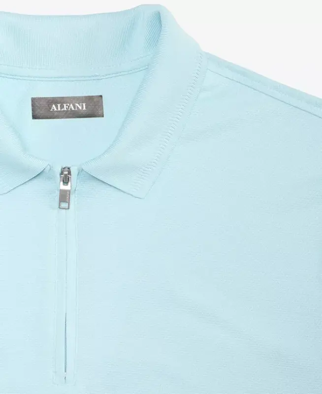Men's Ottoman Short Sleeve Textured Quarter-Zip Polo Shirt, Exclusively at Modazone - Hushed Blue - 3