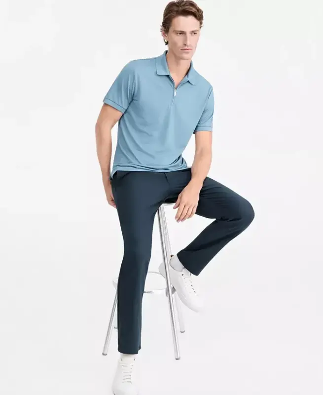 Men's Ottoman Short Sleeve Textured Quarter-Zip Polo Shirt, Exclusively at Modazone - Moonlight Blue - 5