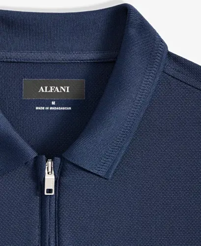 Men's Ottoman Short Sleeve Textured Quarter-Zip Polo Shirt, Exclusively at Modazone - Neo Navy - ALFANI (1)