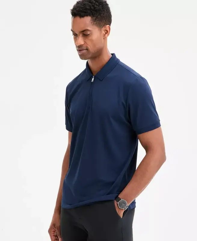 Men's Ottoman Short Sleeve Textured Quarter-Zip Polo Shirt, Exclusively at Modazone - Neo Navy - 3