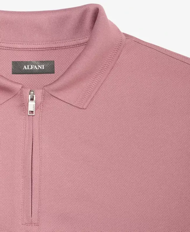 Men's Ottoman Short Sleeve Textured Quarter-Zip Polo Shirt, Exclusively at Modazone - Smoked Rose - 3