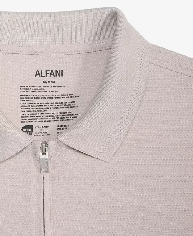 Men's Ottoman Short Sleeve Textured Quarter-Zip Polo Shirt, Exclusively at Modazone - Stone Wall - 2