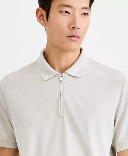Men's Ottoman Short Sleeve Textured Quarter-Zip Polo Shirt, Exclusively at Modazone - Stone Wall - 4